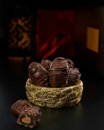 Chocolate-covered dates with hazelnuts, no added sugar