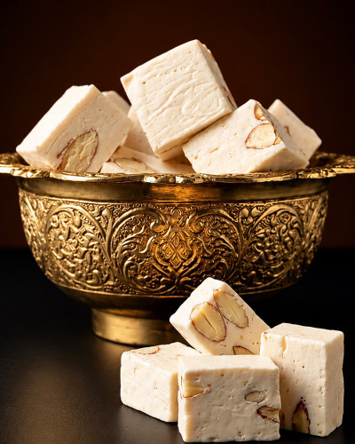 White nougat with almonds